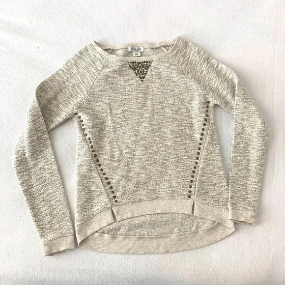 LUCKY LOTUS WOMEN SIZE XS CREAM METALLIC STUDDED PULLOVER SWEATER - Picture 3 of 3